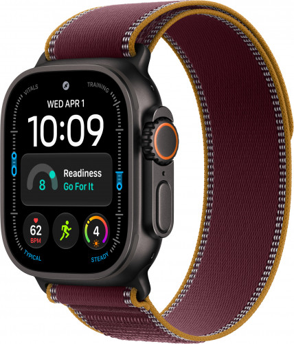 Apple Watch Ultra 4 Black Titanium Case with Burgundy Trail Loop - M/L (MJC44)