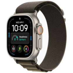 Apple Watch Ultra 4 Natural Titanium Case with Dark Olive Alpine Loop - Large (MJCR4+MK7C4)