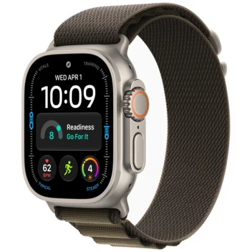 Apple Watch Ultra 4 Natural Titanium Case with Dark Olive Alpine Loop - Large (MJCR4+MK7C4)
