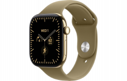 Apple Watch Series 12 GPS + Cellular 46mm Radiant Gold Titanium Case with Olive Solo Loop Size 6 (MJJQ4+MKMH4)